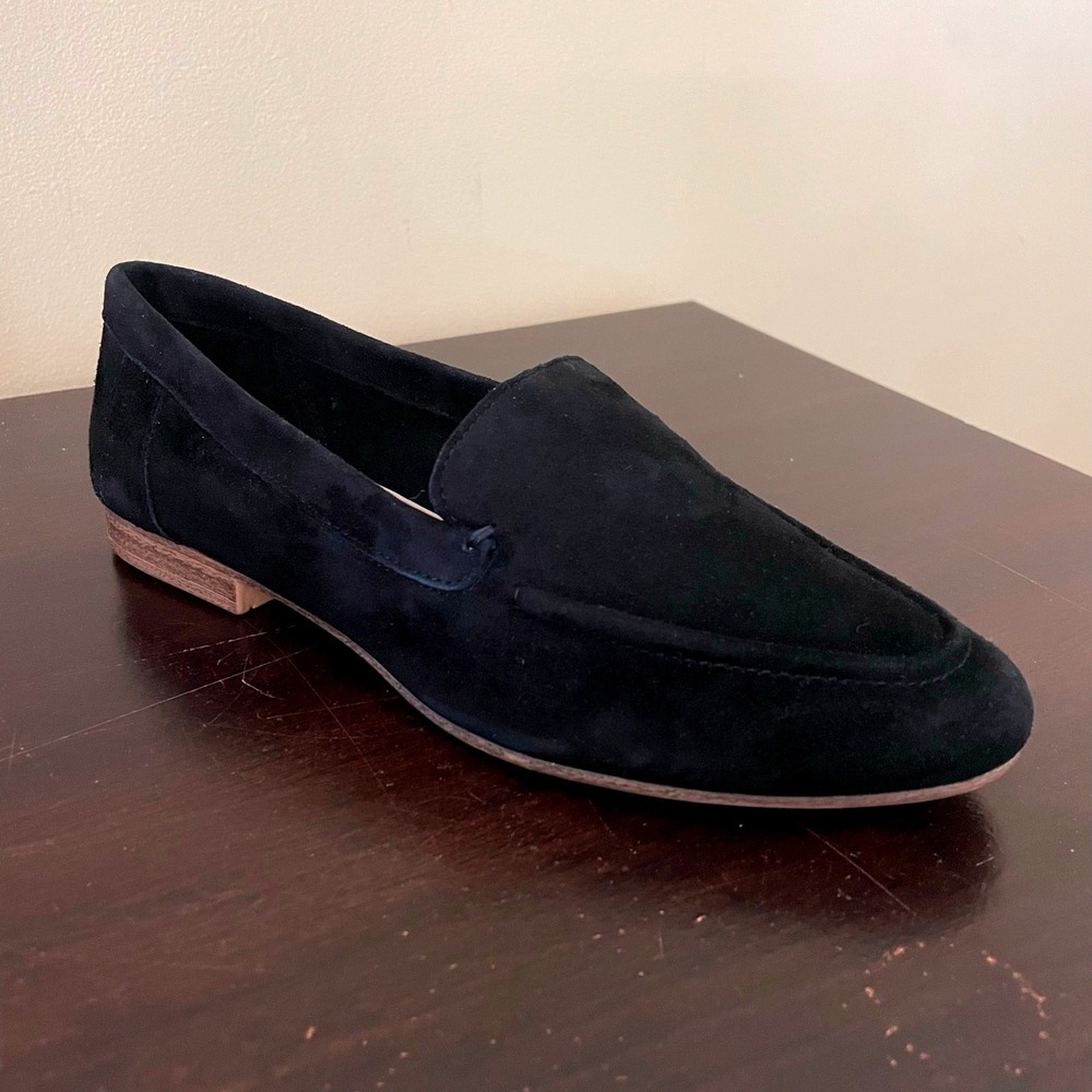 ALDO Womens Black Suede Almond Toe Slip On Loafer Flats‎ Low Block Heel
